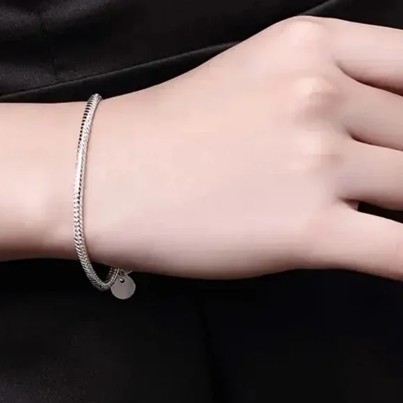 925 Sterling Silver Bracelet, 3mm Snake Chain , Minimalist ,Shiny Silver Finish - Picture 3 of 4